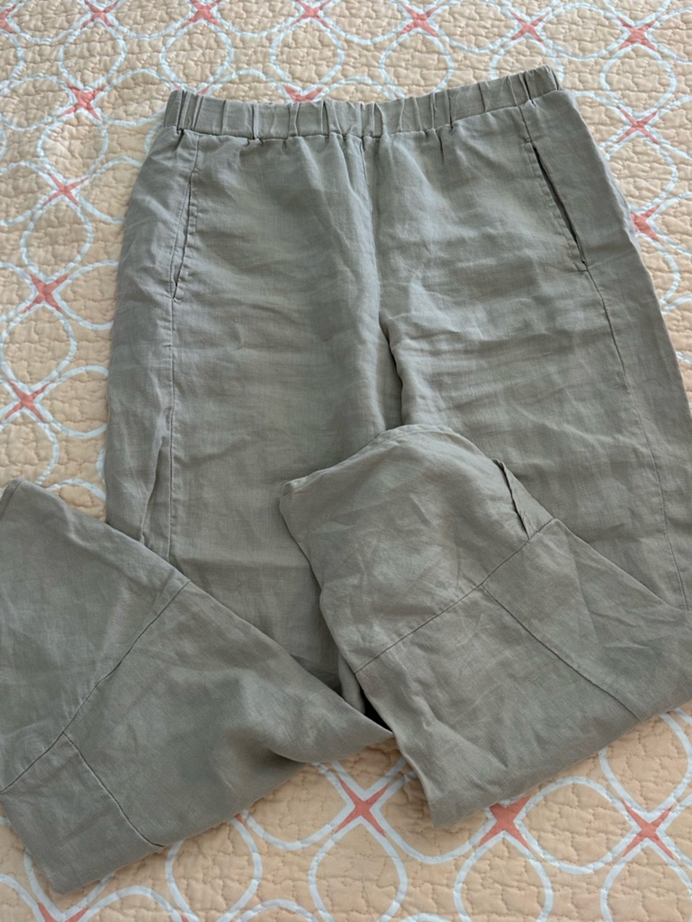 Lightweight Elastic-Waist Linen Blend Pants - Light Gray - Picture 2 of 4